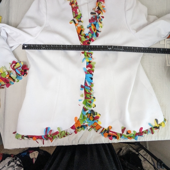 Style Midnight Velvet White Blazer with Multicolored Fringe NWT  22W Bag 6 - Picture 3 of 10